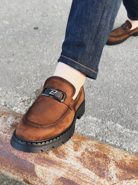 Suede Buckle Loafers With Chunky Lug Sole