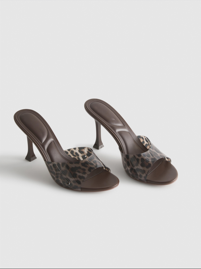 Ladies' Open-Toe Leopard Print High Heel Slide Sandals