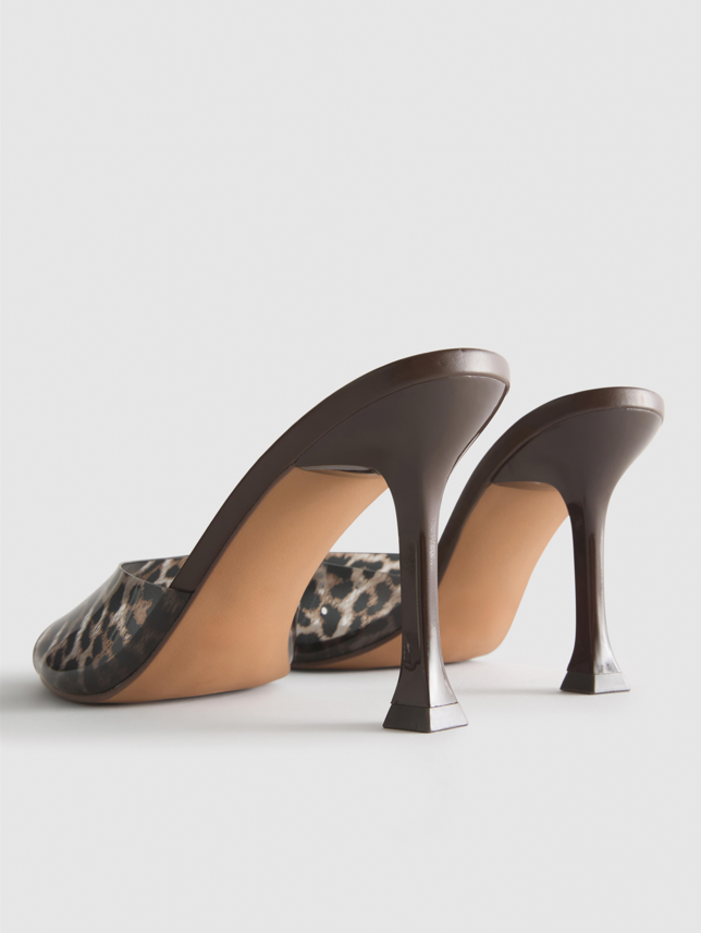 Ladies' Open-Toe Leopard Print High Heel Slide Sandals