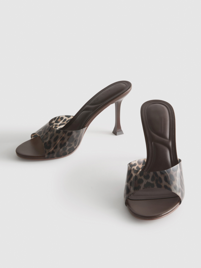 Ladies' Open-Toe Leopard Print High Heel Slide Sandals