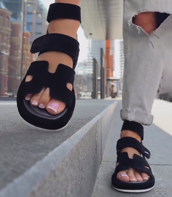 Ladies' Suede H-Strap Platform Ankle Strap Sandals