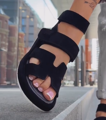 Ladies' Suede H-Strap Platform Ankle Strap Sandals