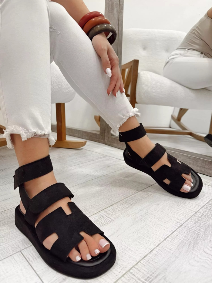 Ladies' Suede H-Strap Platform Ankle Strap Sandals