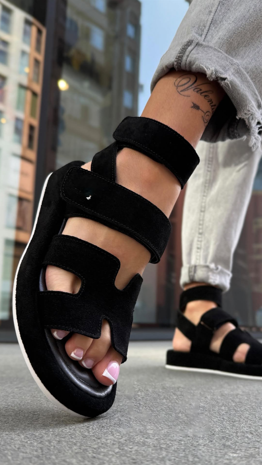 Ladies' Suede H-Strap Platform Ankle Strap Sandals