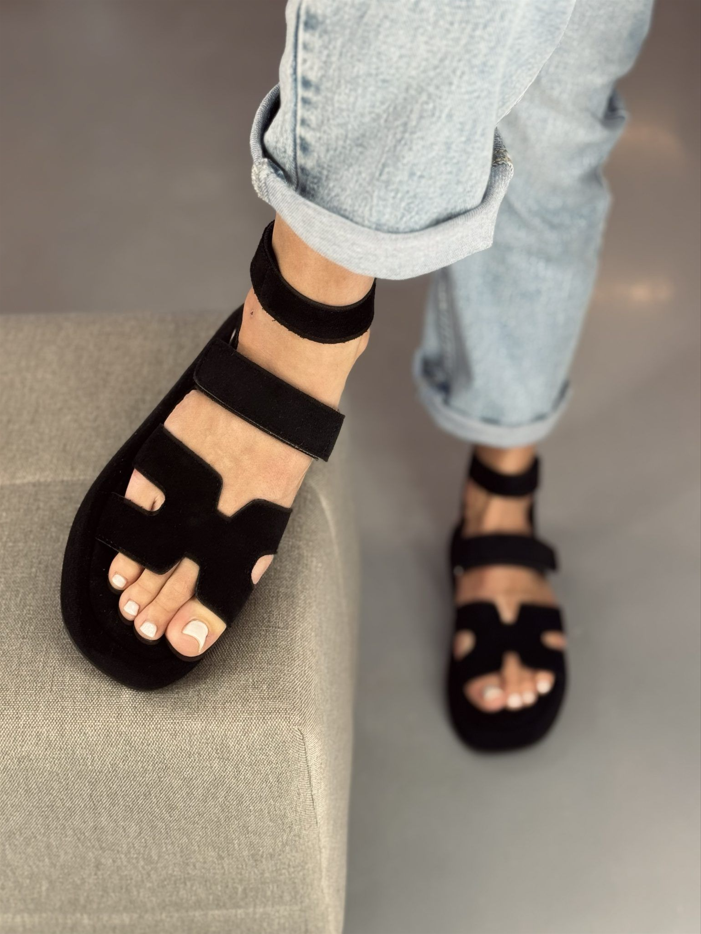 Ladies' Suede H-Strap Platform Ankle Strap Sandals