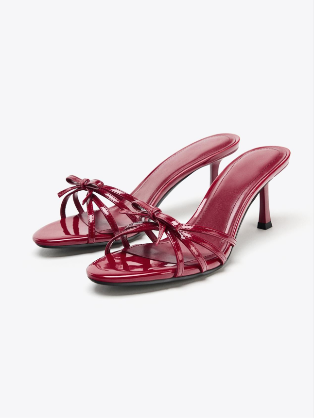 Ladies' Bow Detail Strappy Heeled Mules