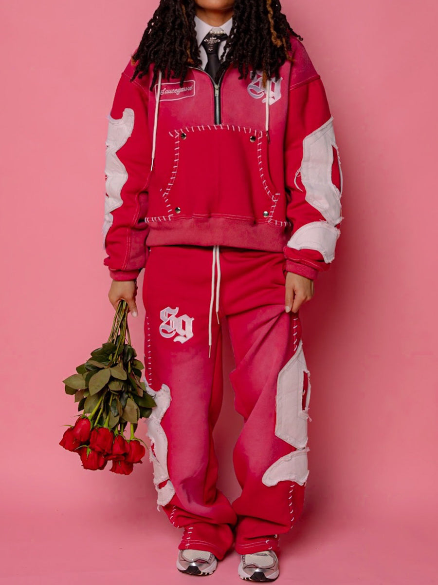 Hooded Embroidered Drawstring Waist Two Pieces Set