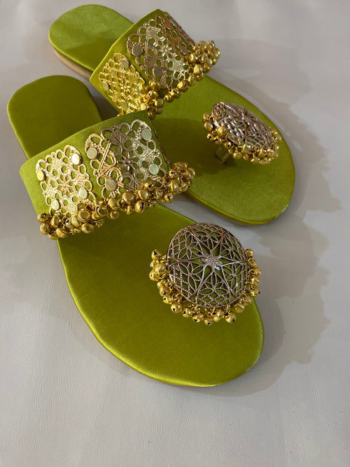 Ladies Ethnic Metal Embellished Toe Ring Slide Sandals