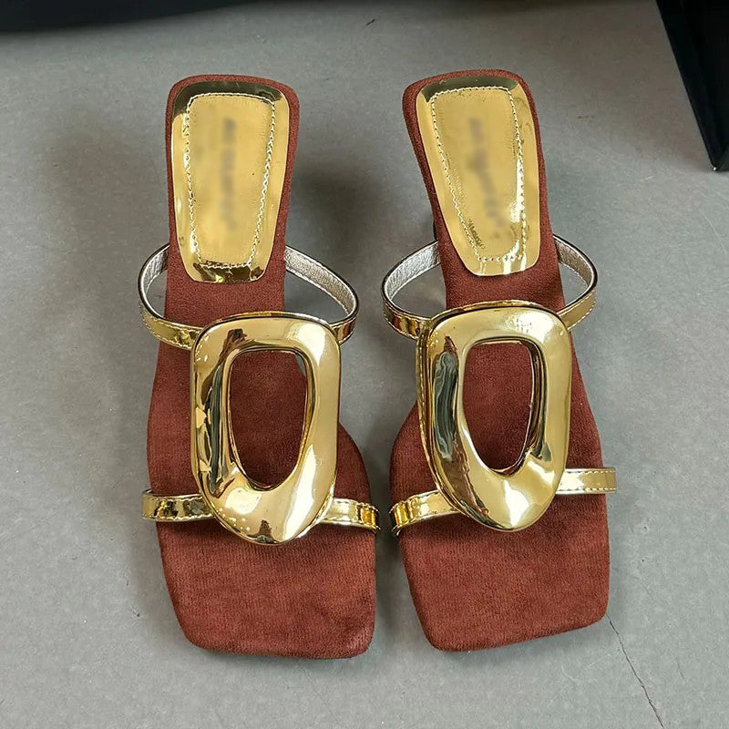 Ladies' Metal Buckle Wedge Heel Slide Sandals