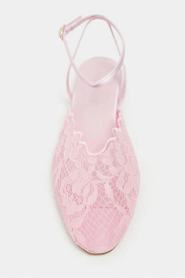 French Lace Hollow Slingback Sandals Elegant Square Toe Low Heel Shoes