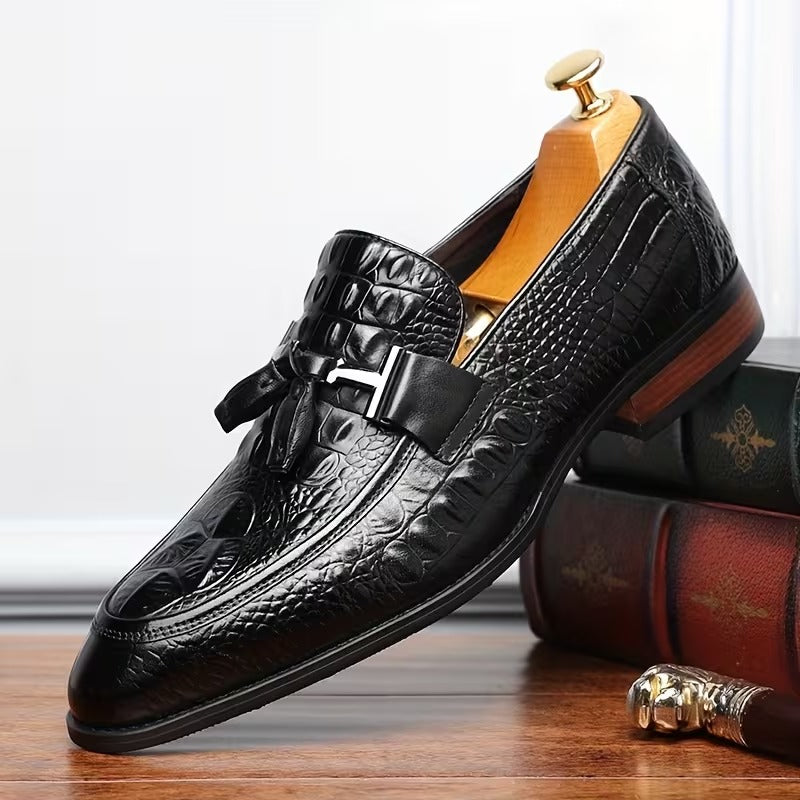 Textured Slip-On Dress Shoes With Metal Buckle