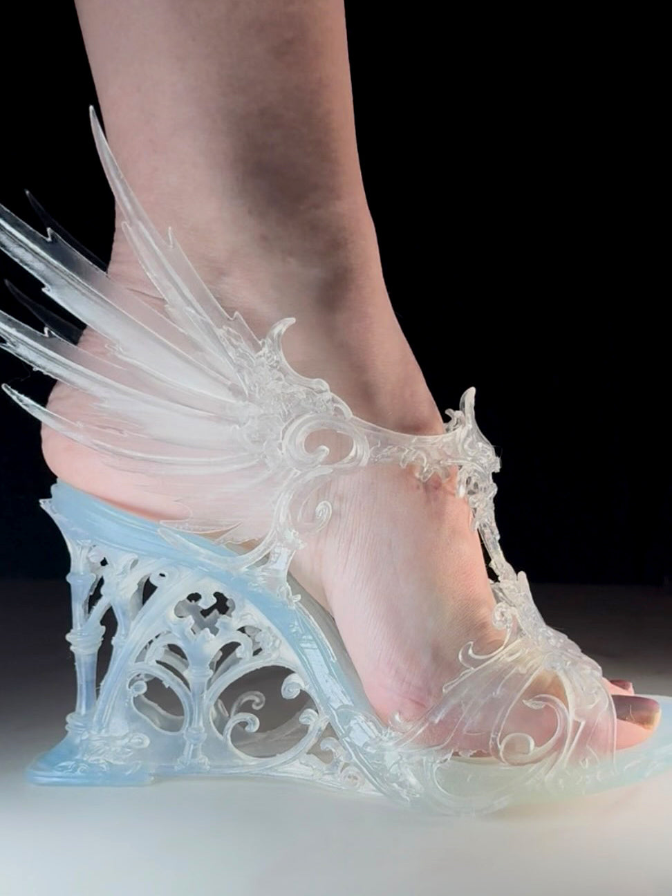Women's 3D Printed Translucent Winged Fantasy Wedge Sandals