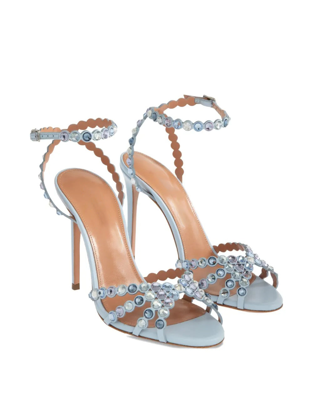 Ladies' Sky Blue Crystal Ankle-Strap Stiletto Sandals