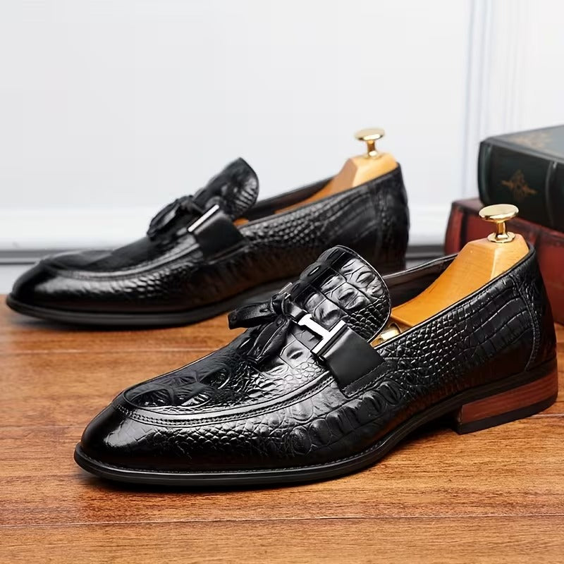 Textured Slip-On Dress Shoes With Metal Buckle