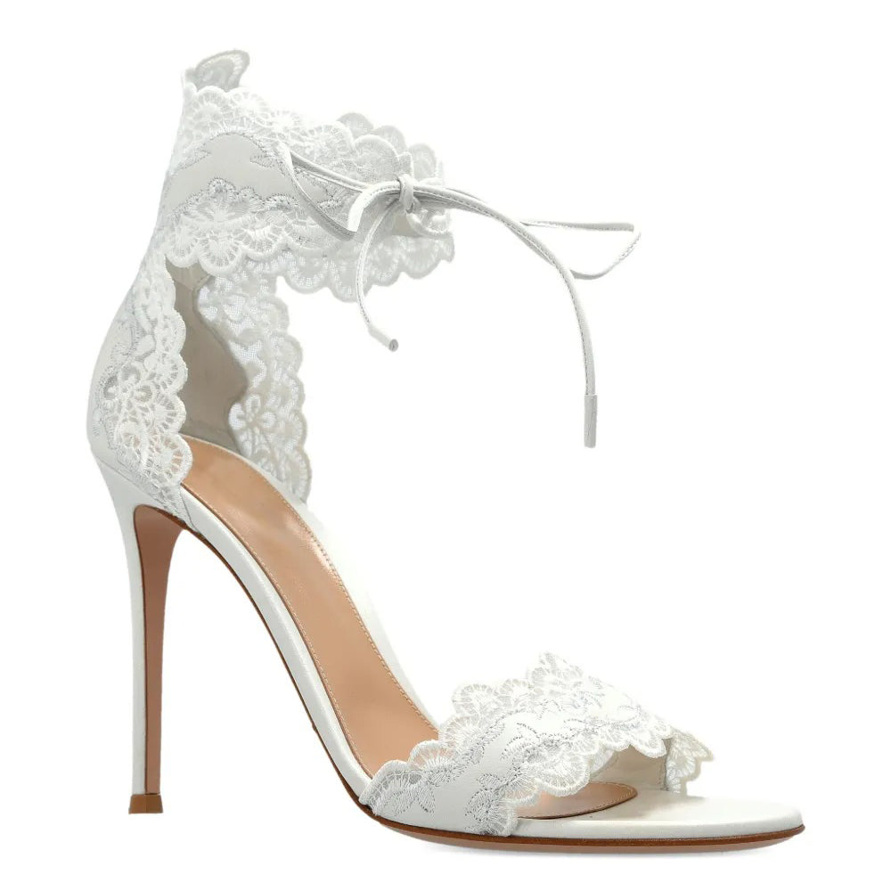 Ladies' White Lace Ankle Tie Stiletto Heel Sandals