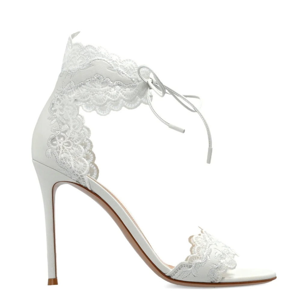 Ladies' White Lace Ankle Tie Stiletto Heel Sandals