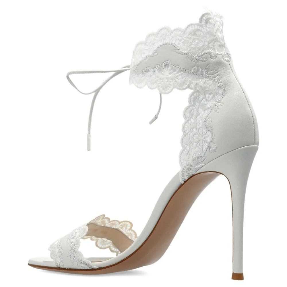Ladies' White Lace Ankle Tie Stiletto Heel Sandals