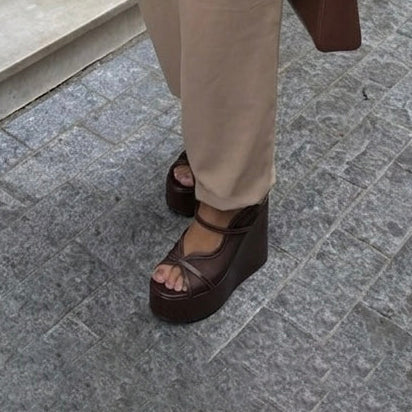 Ladies' Mesh Panel Platform Wedge Heel Mule Sandals