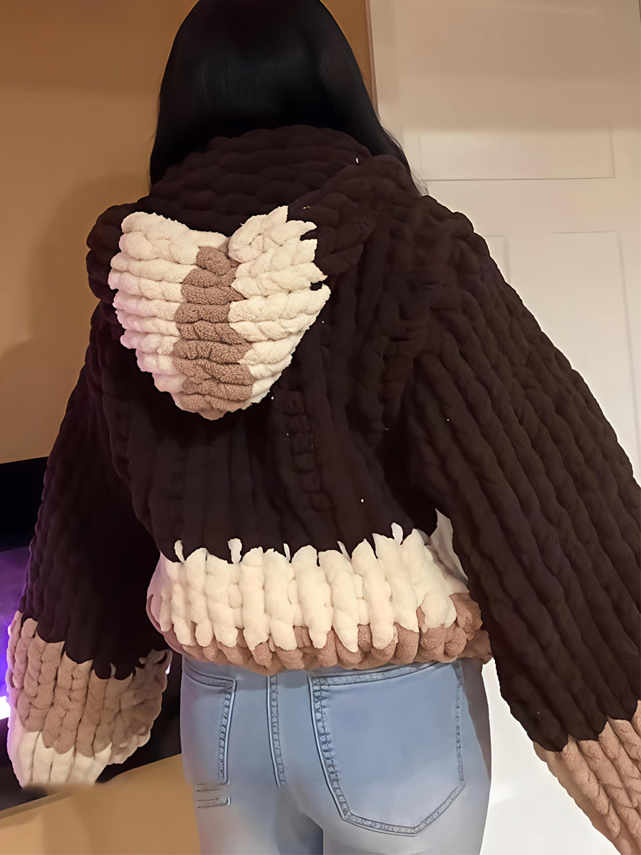 Fashion Hooded Knitted Cropped Cardigan