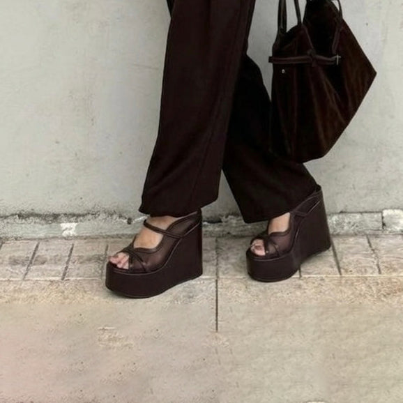 Ladies' Mesh Panel Platform Wedge Heel Mule Sandals
