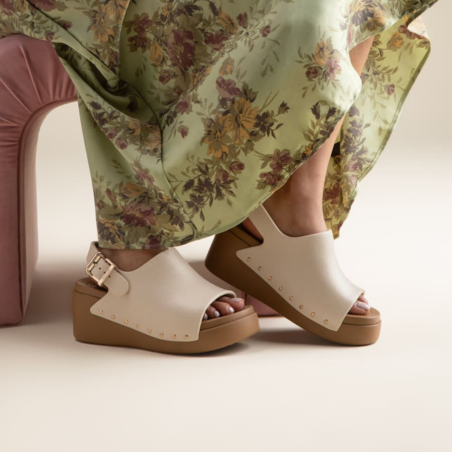 Rivet Open Toe Adjustable Slingback Wedge Platform Sandals