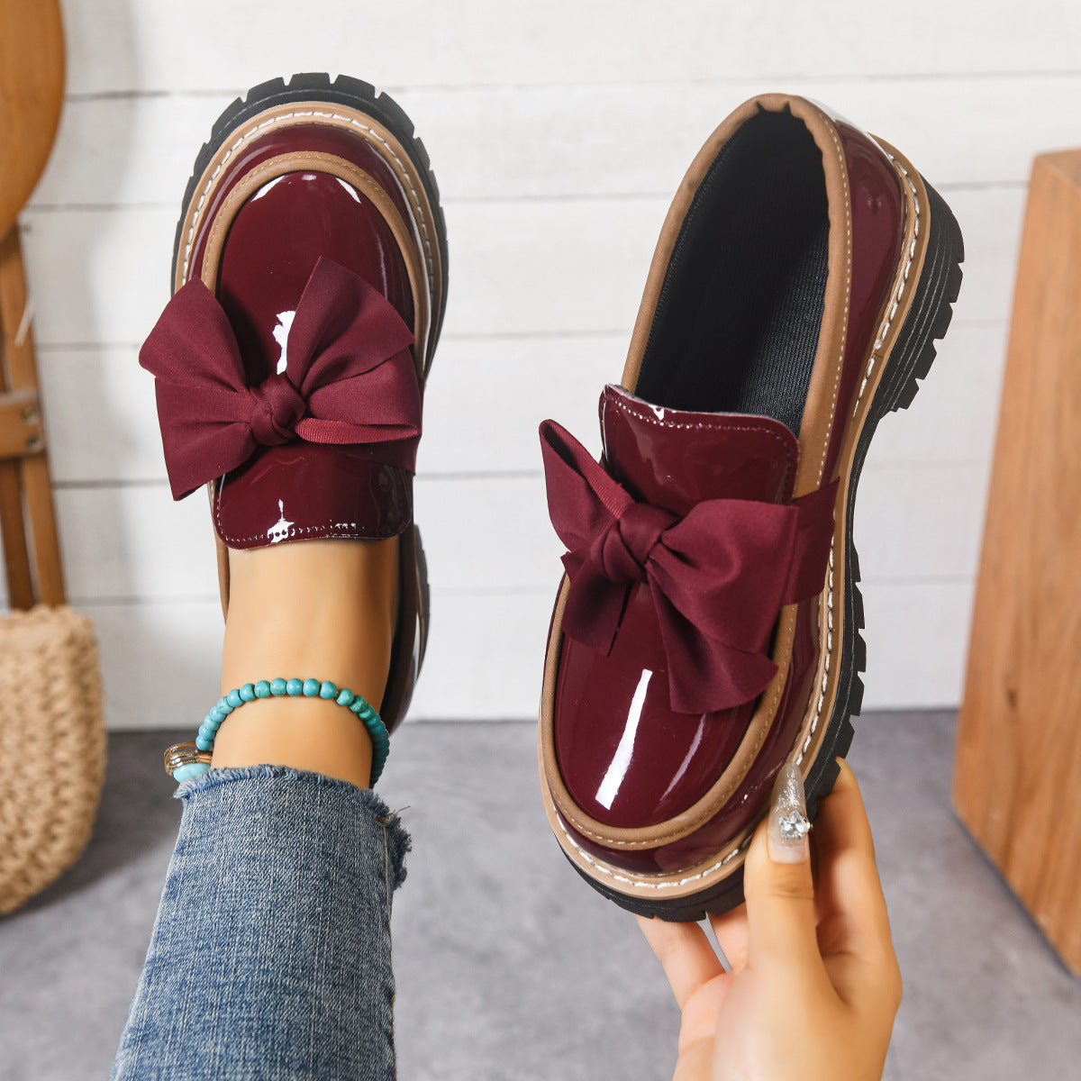 Ladies' Patent Bow Chunky Loafers