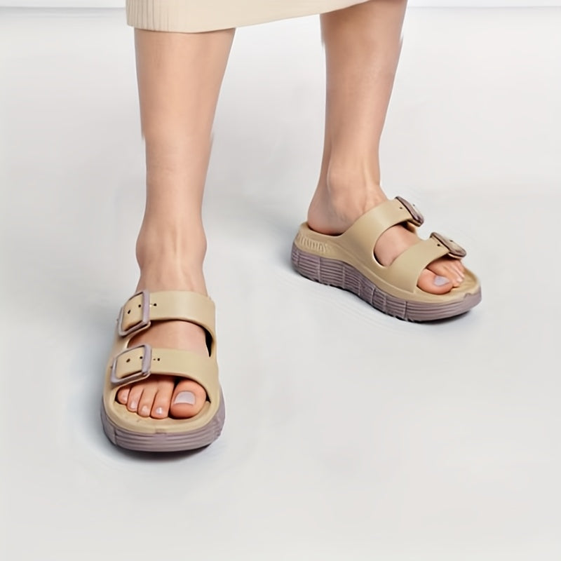 Dual Buckle Adjustable Two-Tone Platform Birken Slide EVA Anti-Slip Sandals