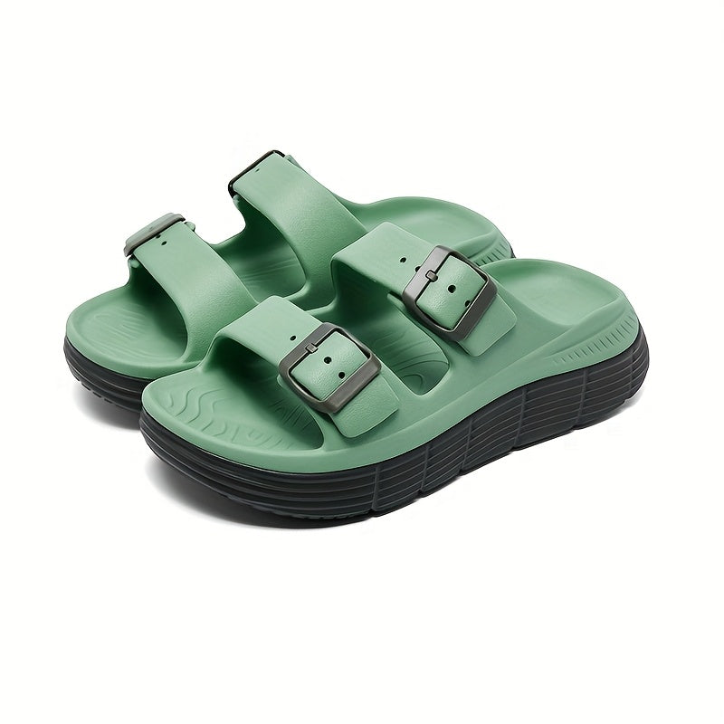 Dual Buckle Adjustable Two-Tone Platform Birken Slide EVA Anti-Slip Sandals