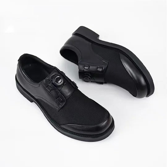 Leather & Mesh Lace-Free Casual Shoes