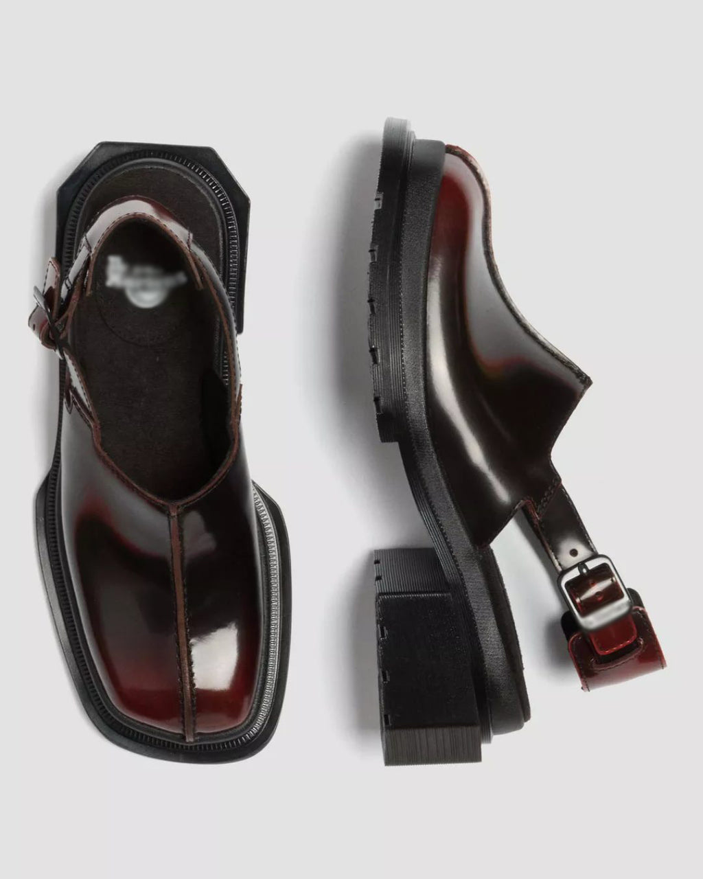 Polished Two-Tone Square-Toe Block Heel Slingback Mules