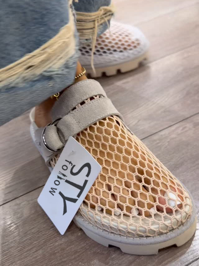 Women's Mesh Buckle Strap Chunky Mule Sandals