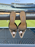 Ladies' Baseball Pinstripe Satin Mules with Charm Detail