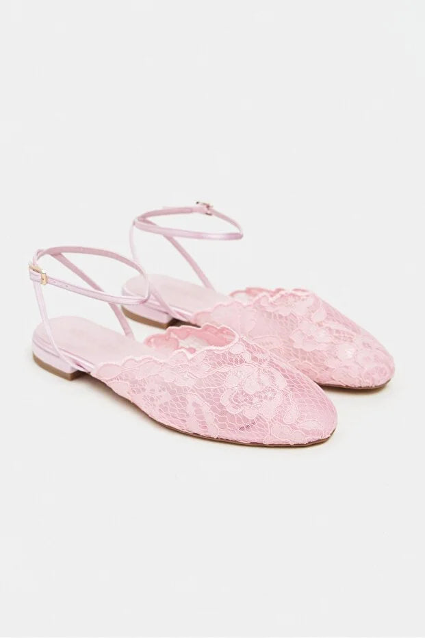 French Lace Hollow Slingback Sandals Elegant Square Toe Low Heel Shoes