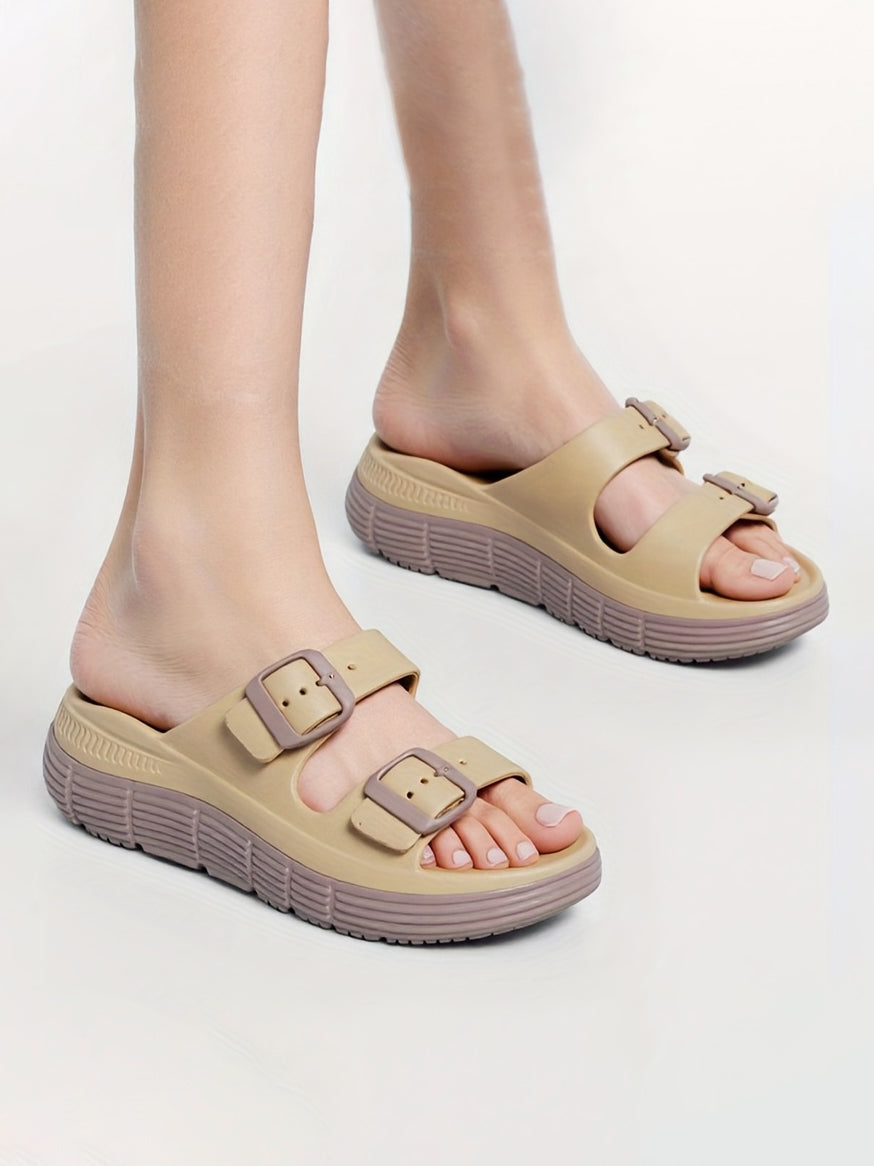 Dual Buckle Adjustable Two-Tone Platform Birken Slide EVA Anti-Slip Sandals