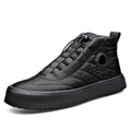 Men's High-Top Casual Boots - All-Black Quilted Style For Commuting & Leisure