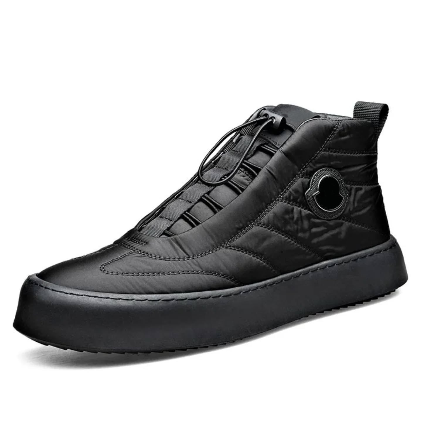 Men's High-Top Casual Boots - All-Black Quilted Style For Commuting & Leisure