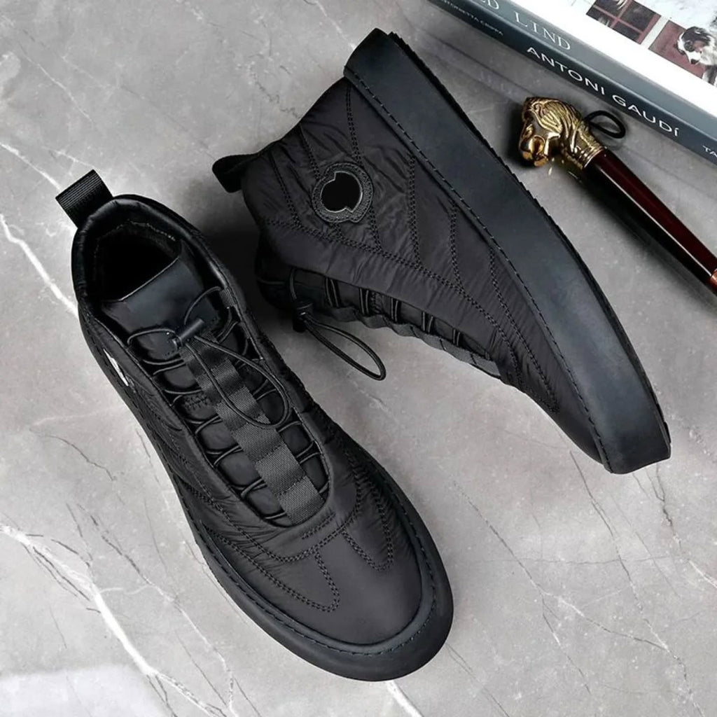 Men's High-Top Casual Boots - All-Black Quilted Style For Commuting & Leisure