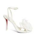 Ladies' White Satin Rose Ankle-Strap Stiletto Sandals