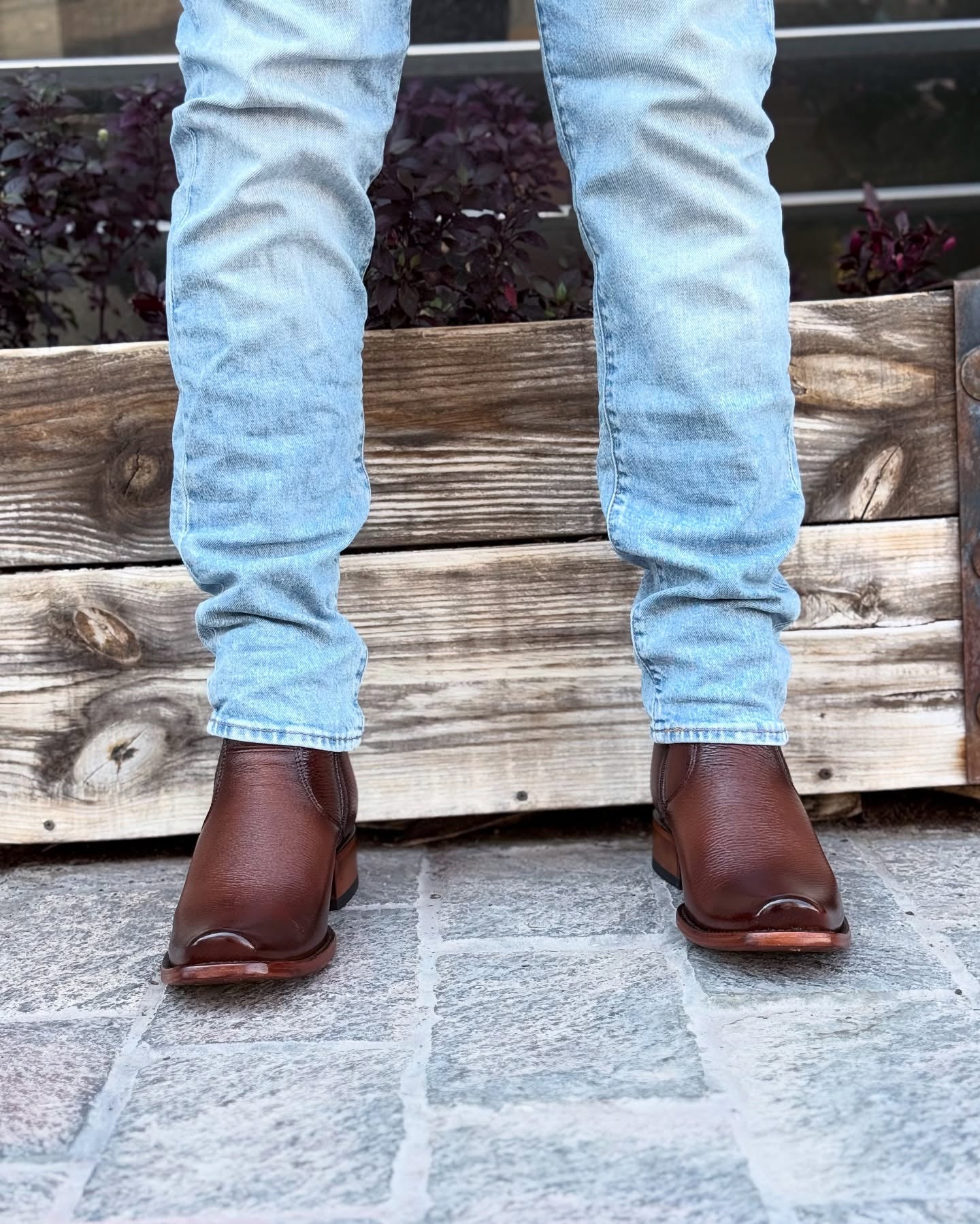 Squared-Toe Leather Chelsea Boots