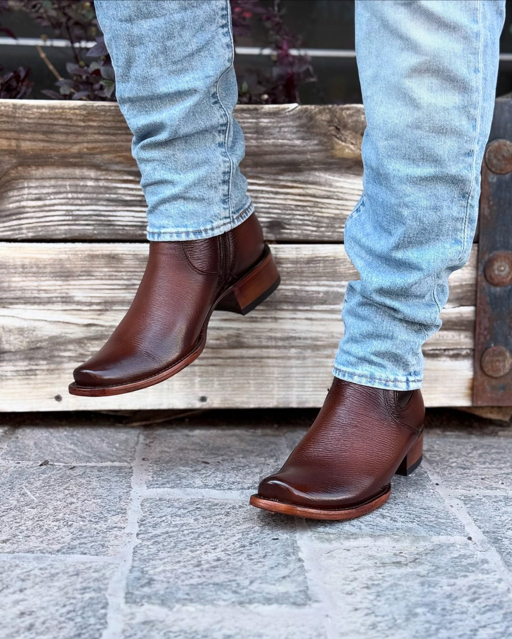 Squared-Toe Leather Chelsea Boots