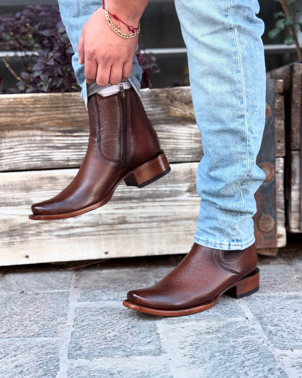 Squared-Toe Leather Chelsea Boots