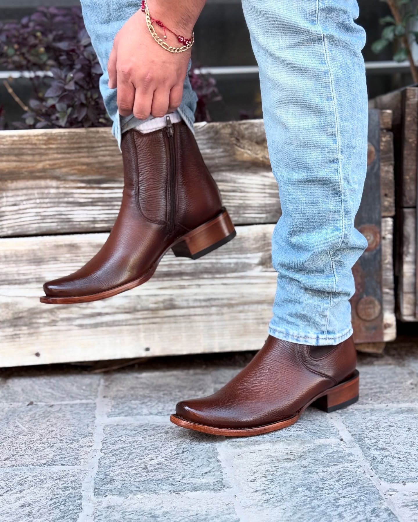 Squared-Toe Leather Chelsea Boots