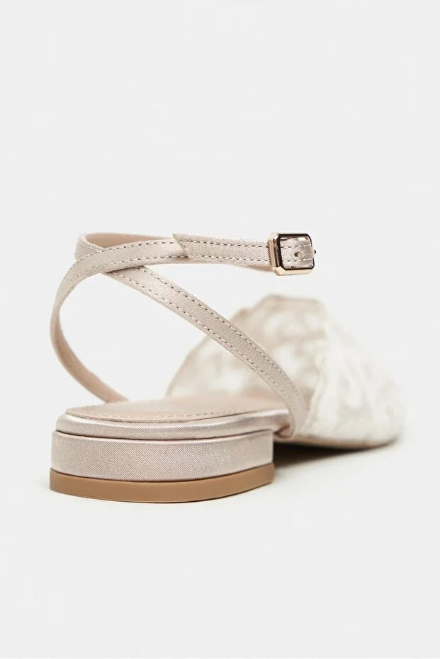 French Lace Hollow Slingback Sandals Elegant Square Toe Low Heel Shoes