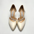 Elegant Satin & Leather Mid-Heel Pumps with Rhinestone Strap