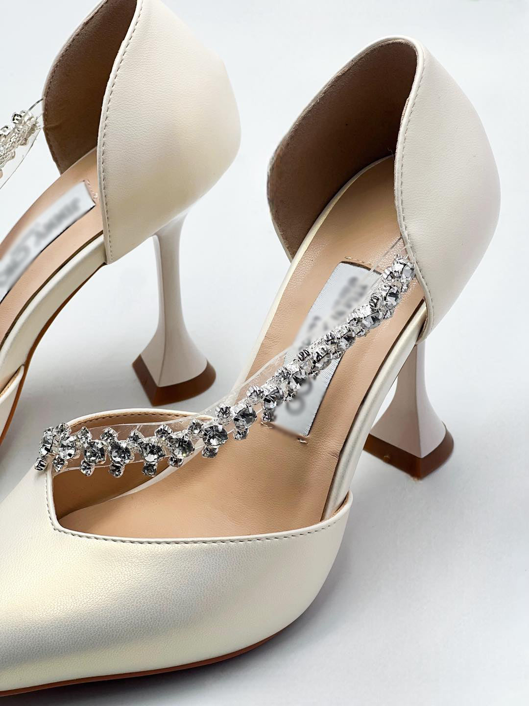 Elegant Satin & Leather Mid-Heel Pumps with Rhinestone Strap