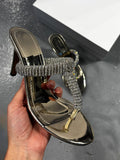 Ladies' Rhinestone-Embellished Thong-Toe Stiletto Heel Mule Sandals