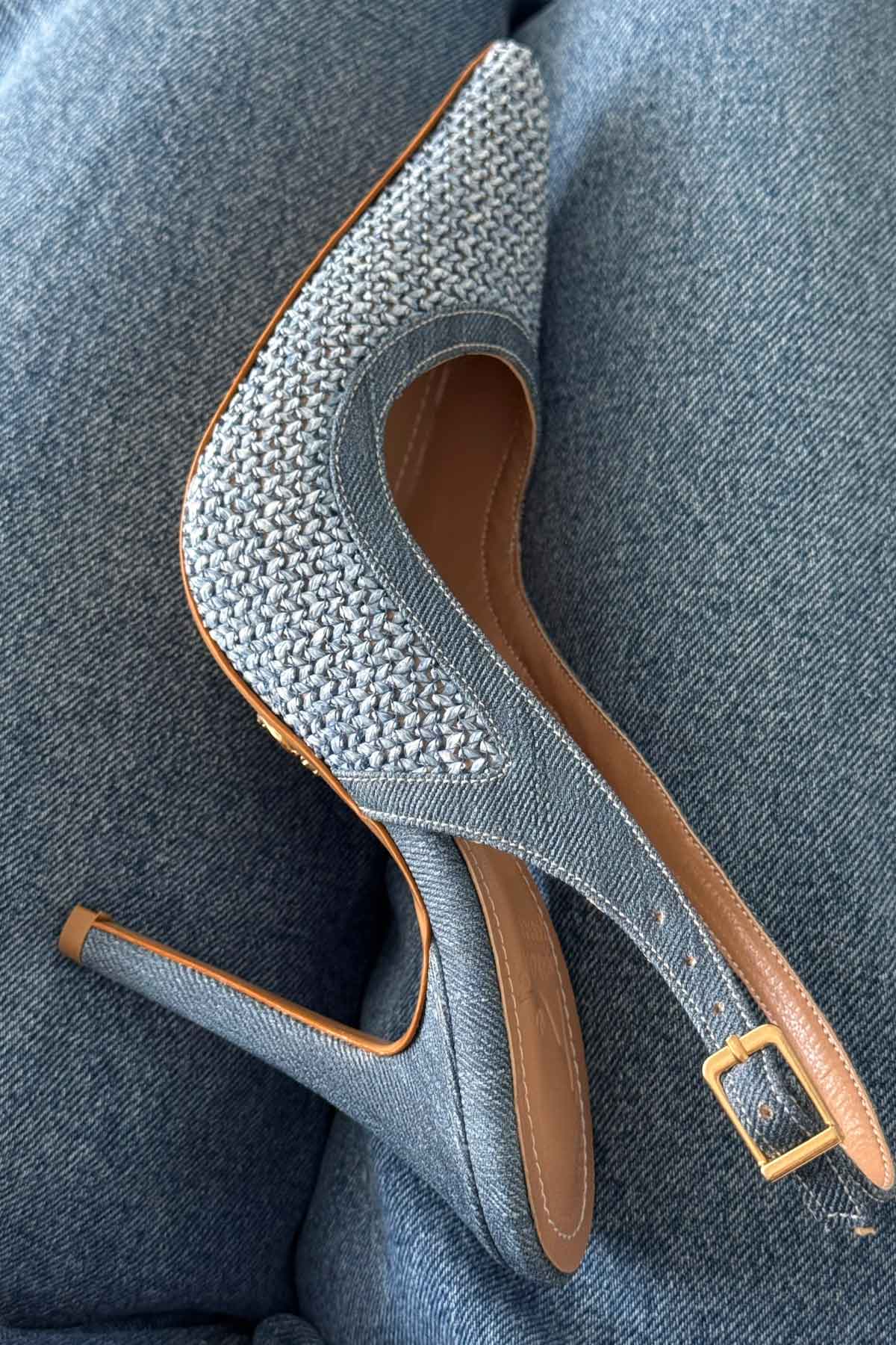 Ladies' Denim Woven Pointed-Toe Slingback Heels