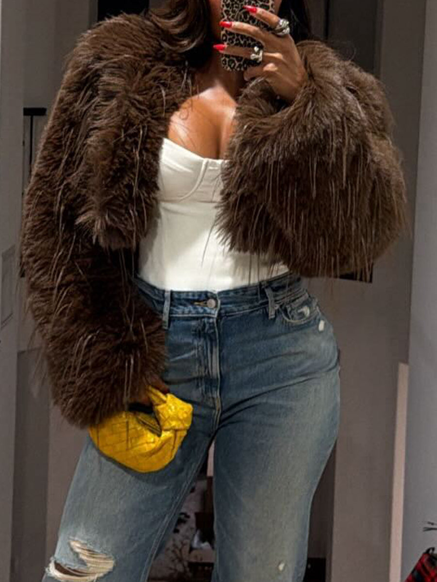 Fahion Faux Fur Cropped Coat