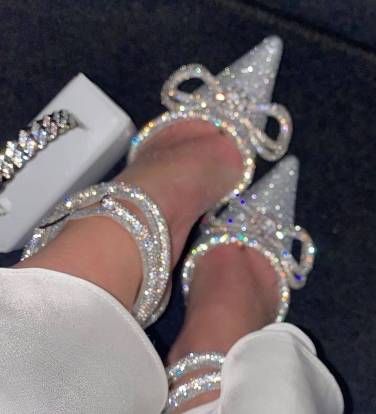 Ladies' Rhinestone Bow Ankle-Wrap Stiletto Sandals