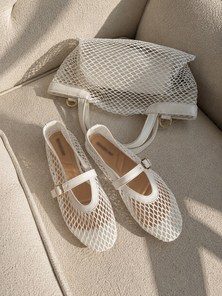 Hollow Mesh Strap Mary Jane Flat Shoes